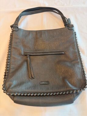 Jessica Simpson Camile Large Hobo Gunmetal Gray Stud-Trim Shoulder Tote Bag